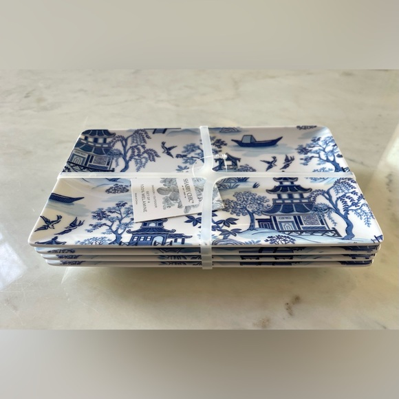 NWT Set of 4 Shabby Chic appetizer plates Blue Willow Chinoiserie design - Picture 2 of 2